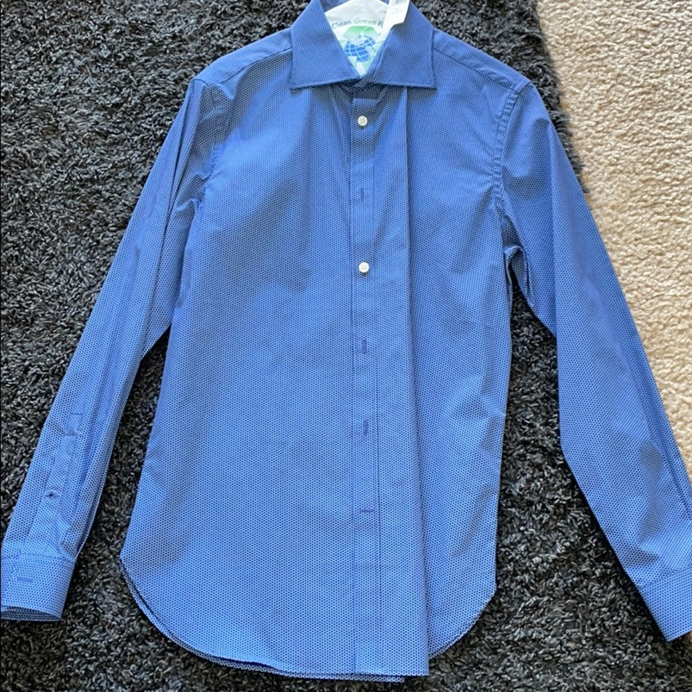 Men long sleeve navy print button down shirt